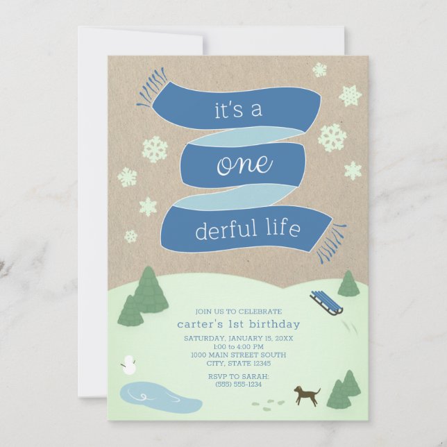 It's a One derful Life Winter Scene 1st Birthday Invitation (Front)