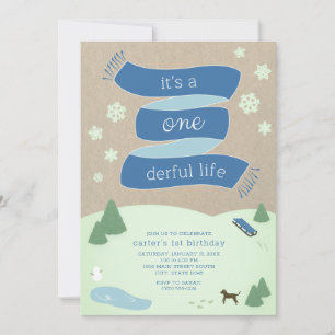 It's a One derful Life Winter Scene 1st Birthday Invitation