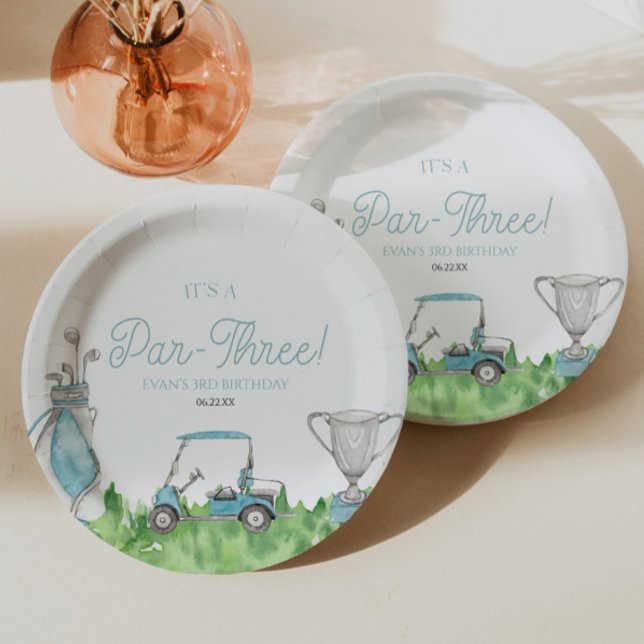 It's A Par-Three Blue Golf 3rd Birthday Party Paper Plate (Creator Uploaded)