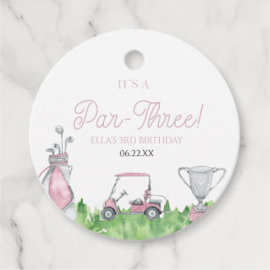 It's A Par-Three Pink Golf 3rd Birthday Party Favour Tags