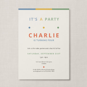 Its a Party Colourful Typographic Kids Birthday Invitation