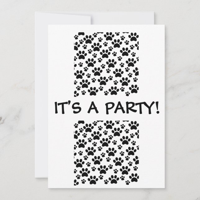 It's A Party Dog Print Paw Black and White Invitation (Front)
