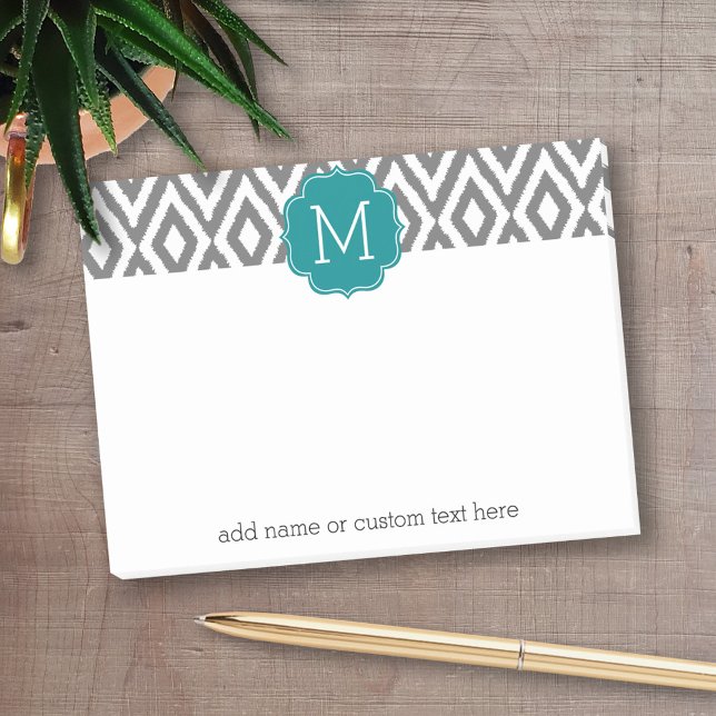 It's a Party - Ikat Pattern with Custom Monogram Post-it Notes (Personalized post-it notes with an area to add your name or other text)