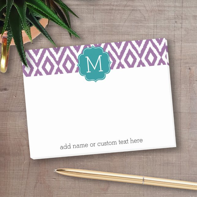 It's a Party - Ikat Pattern with Custom Monogram Post-it Notes (Personalized post-it notes with an area to add your name or other text)