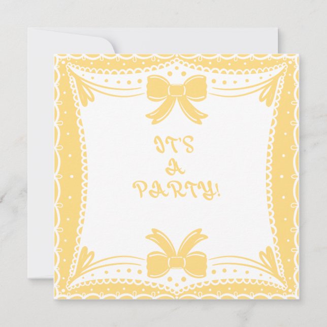 It's A Party Yellow Bow Invitation (Front)