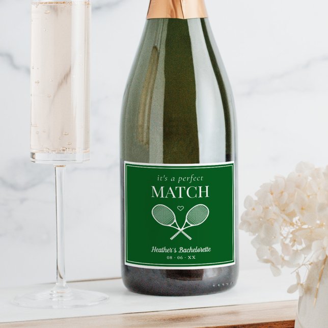 It's A Perfect Match Tennis Bachelorette Sparkling Wine Label (Creator Uploaded)