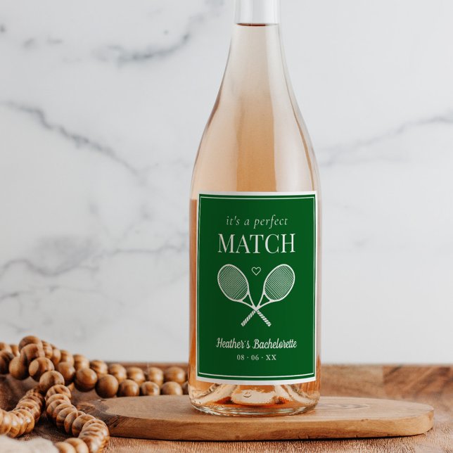 It's A Perfect Match Tennis Bachelorette Wine Label (Creator Uploaded)