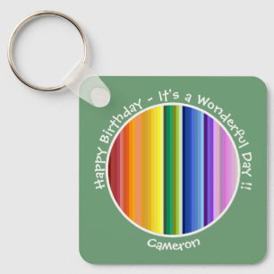 It's a Rainbow Party, Multi-Coloured Stripe Patter Key Ring
