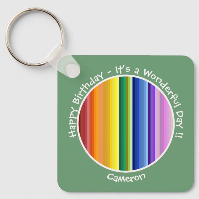 It's a Rainbow Party, Multi-Coloured Stripe Patter Key Ring (Front)