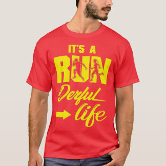 Its A Run Derful Life Running Quotes Yellow Black  T-Shirt