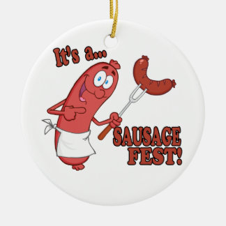 Its a Sausage Fest Funny Sausage Cooking Cartoon Ceramic Tree Decoration