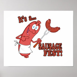 Its a Sausage Fest Funny Sausage Cooking Cartoon Poster
