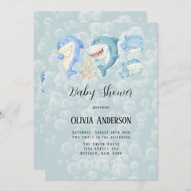 It's a Shark with Bubbles Baby Shower Invitation (Front/Back)