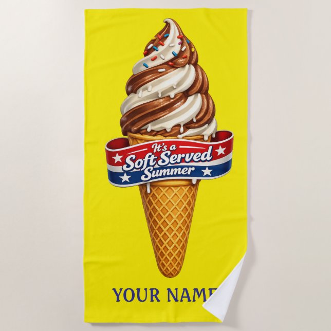 It's a Soft Served Summer - Ice Cream Cone Beach Towel (Front)