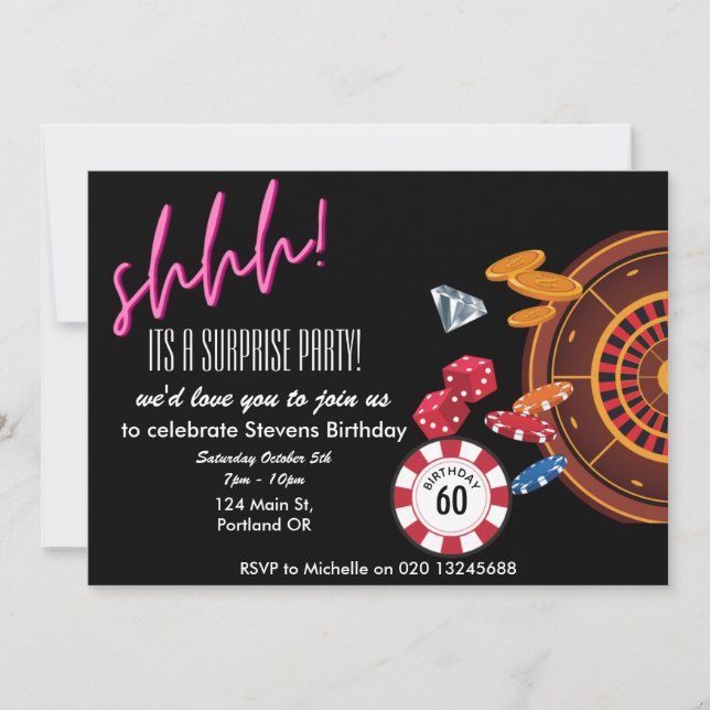 its a surprise casino vegas theme birthday  invitation (Front)
