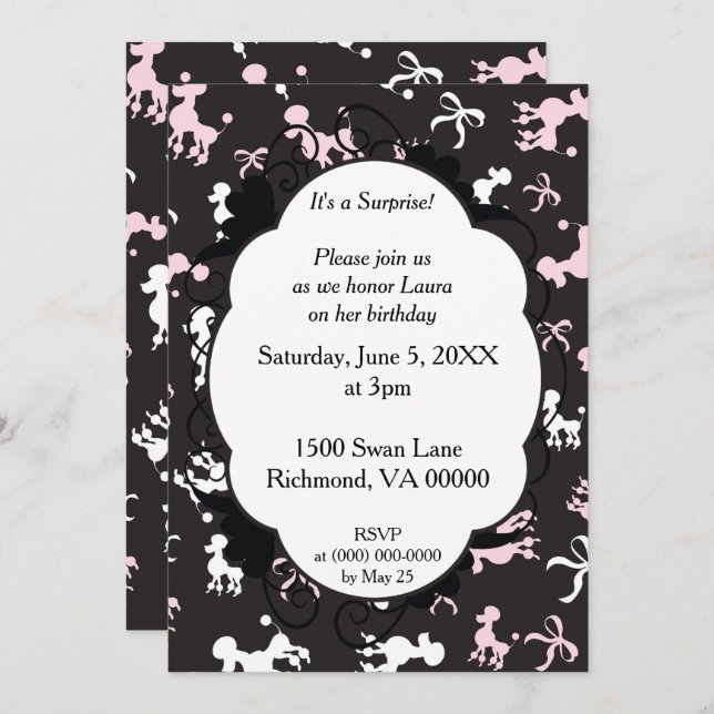 It's A Surprise Poodle Themed Birthday Invitation (Front/Back)