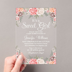 its a sweet girl baby shower boho floral botanical acrylic invitations
