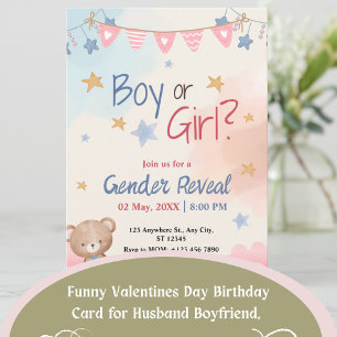 It's a Teddy Bear Bash! Watercolor Gender Reveal Invitation