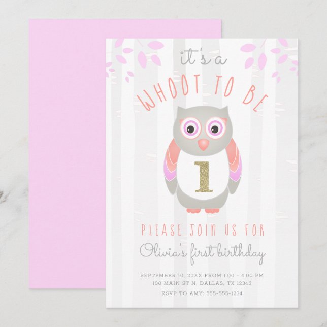 It's a Whoot to be One Woodland Owl 1st Birthday Invitation (Front/Back)