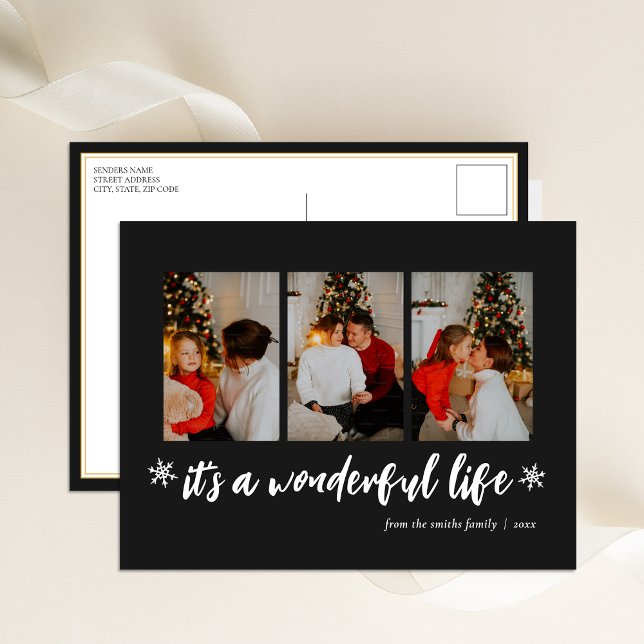 It's A Wonderful Life Black Christmas 3 Photo Holiday Postcard (Creator Uploaded)