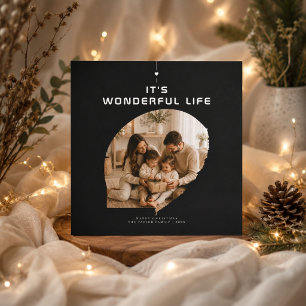 It's a Wonderful Life Black Round Photo Christmas Holiday Card