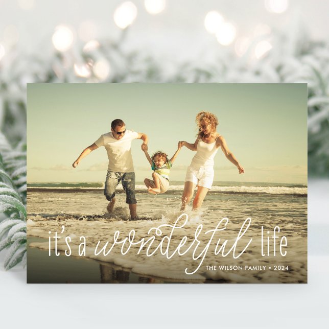 It's a Wonderful Life Calligraphy Two Photo Holiday Card (Creator Uploaded)