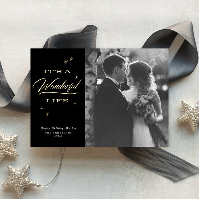 It's A Wonderful Life Elegant Christmas Photo Gold Foil Holiday Card (Creator Uploaded)