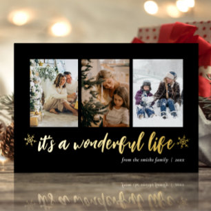 It's A Wonderful Life Gold Black Christmas Photo Foil Holiday Card