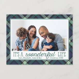 It's a Wonderful Life   Green and Navy Tartan Holi Holiday Postcard