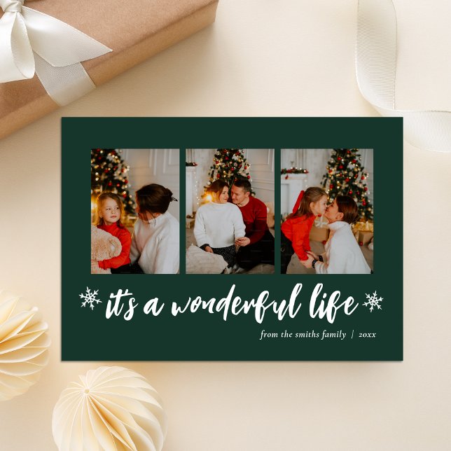 It's A Wonderful Life Green Christmas 3 Photo  Holiday Card (Creator Uploaded)
