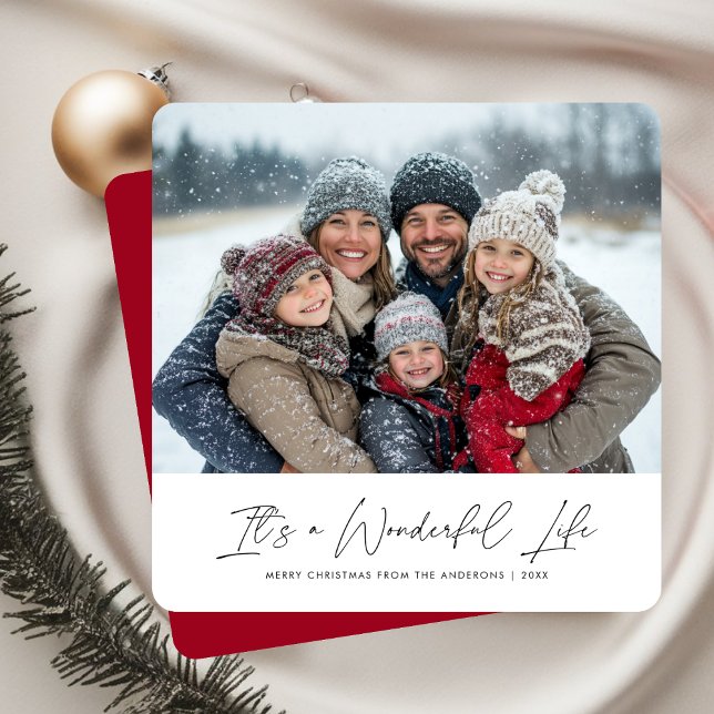 It's A Wonderful Life Red Christmas Family Photo Holiday Card (Creator Uploaded)