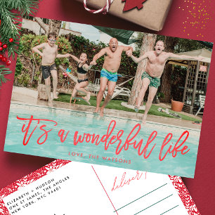 It's a Wonderful Life Red Christmas Holiday Postcard