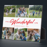 It's a wonderful life red six photo family collage plaque<br><div class="desc">Celebrate favourite family memories with this six-photo collage plaque with an "It's a wonderful life" type treatment in red and custom text. This photo collage is great for families, new babies, grandparents and more. Customise it for the year, vacation memories, travel, family reunion and other occasions. The red text colour...</div>