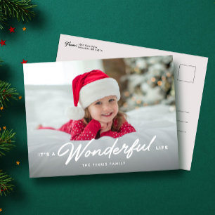 It's a wonderful life simple Christmas one photo Holiday Postcard