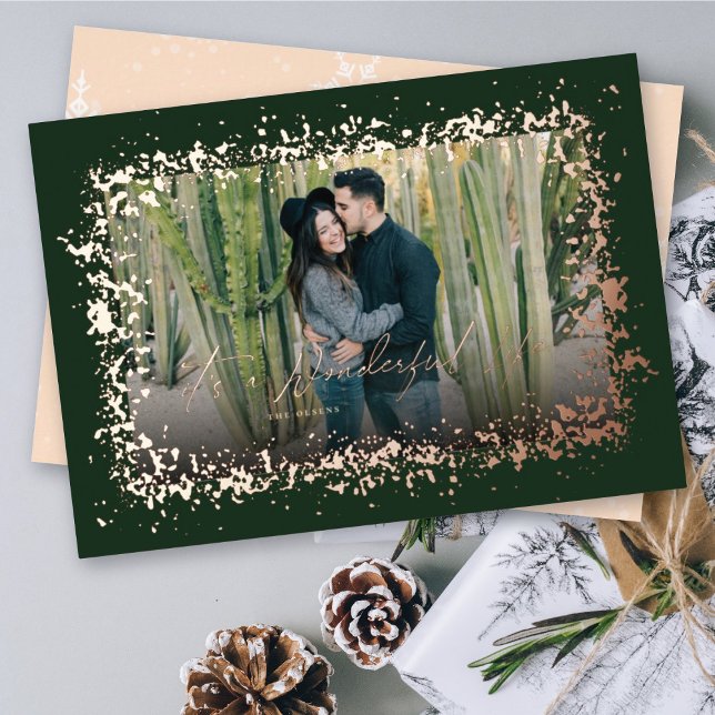 It's A Wonderful Life Stylish Sparkles Frame Photo Foil Holiday Card (Creator Uploaded)