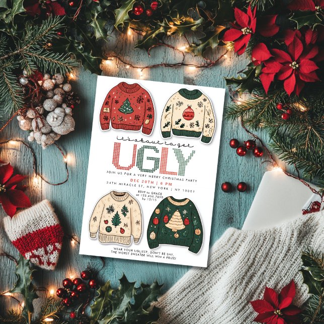 It's About To Get Ugly Sweater Christmas Party Invitation (Creator Uploaded)