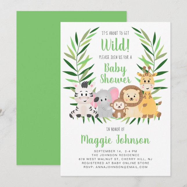 It's About to Get Wild Safari Animal Baby Shower Invitation (Front/Back)