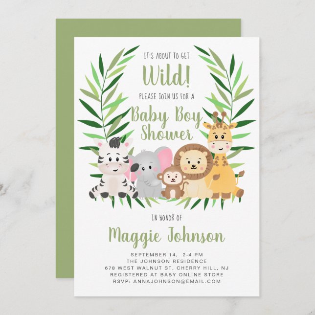 It's About to Get Wild Safari Baby Boy Safari Invitation (Front/Back)