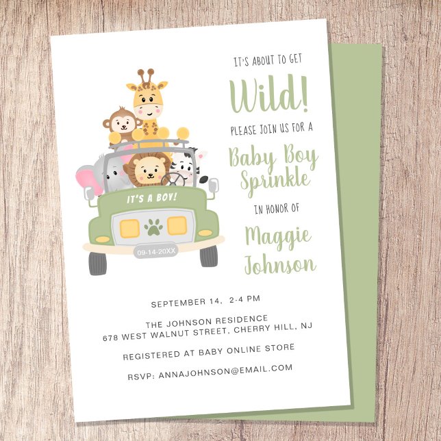 It's About to Get Wild Safari Baby Boy Sprinkle Invitation (Creator Uploaded)