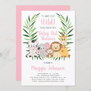 It's About to Get Wild Safari Baby Girl Safari Invitation