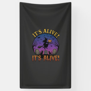 Its Alive Halloween Witch Pumpkin Black Cat Tombst Banner