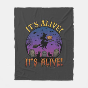 Its Alive Halloween Witch Pumpkin Black Cat Tombst Fleece Blanket