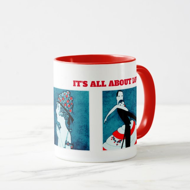It's all about Love. Art Deco Valentine's Day Gift Mug (Front Right)