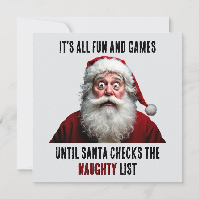 It's All Fun And Games, Cute Santa Claus Christmas Holiday Card (Front)