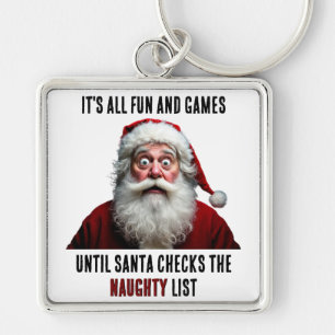 It's All Fun And Games, Cute Santa Claus Christmas Key Ring