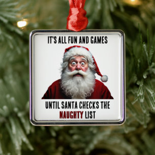 It's All Fun And Games, Cute Santa Claus Christmas Metal Ornament