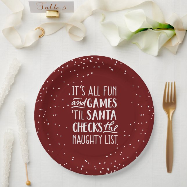 It's All Fun & Games Naughty List Christmas Paper Plate (Wedding)
