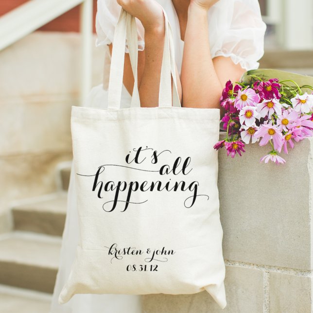 It's All Happening Script Wedding Tote Bags (Creator Uploaded)