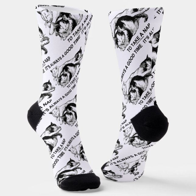 It's Always A Good Time To Take A Nap Three Cats Socks (Angled)