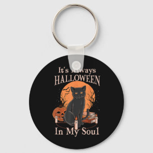It's Always Halloween In My Soul Pumpkin Cat Fun H Key Ring